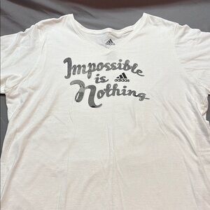 Adidas "Impossible Is Nothing" Graphic V-Neck Tee -‎ White - NWT - Plus Size 2X